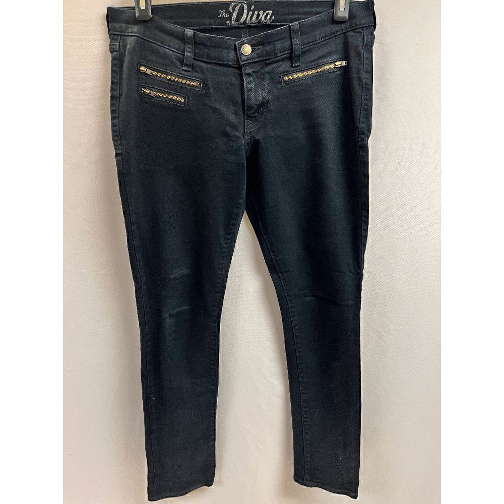 The Diva Womens Mid-rise Pocket zip front Accent Denim Jeans Dark wash